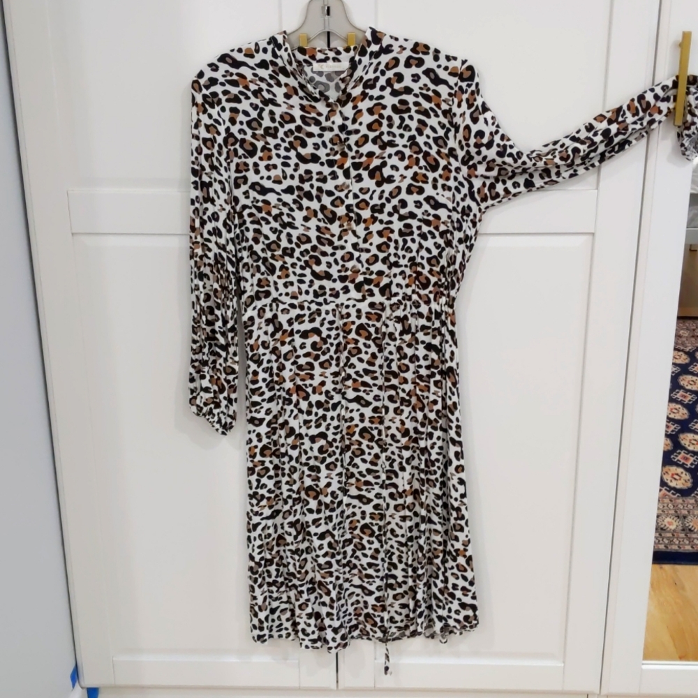 White leopard print midi dress